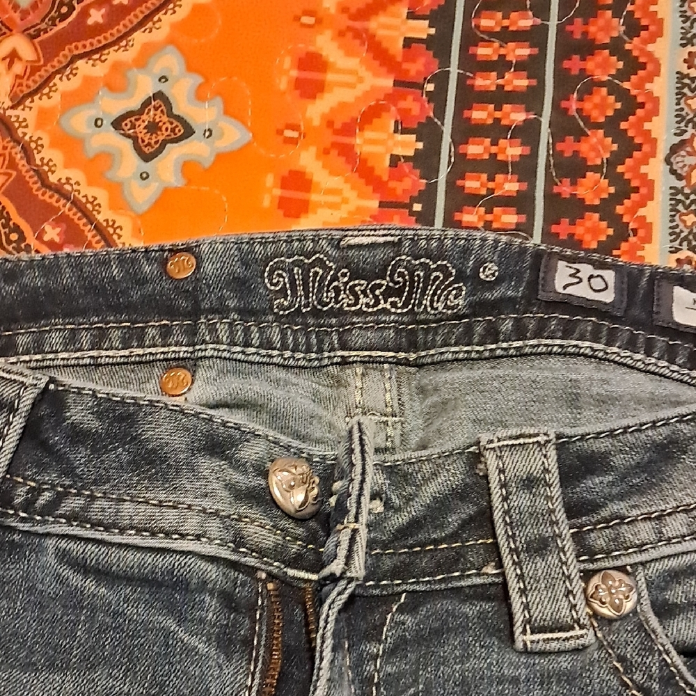 Miss Me Distressed Blue Denim Bootcut Jeans with Embroidered Pocket - Picture 2 of 3